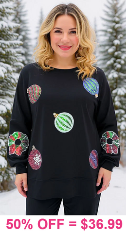 Black long sleeve top with Sequin Ornaments