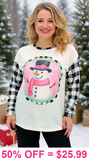 XL, 2X : SNOWMAN Plaid long sleeve top
