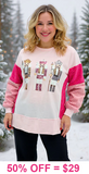 S, XL,2X,3X : Pink NUTCRACKER Sweater with fuzzy sleeves