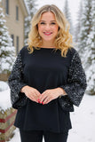 S, 2X, 3X Black top with Sequin bell sleeves