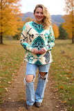 Turquoise & Cream tribal print long sleeve top