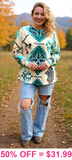 Turquoise & Cream tribal print long sleeve top