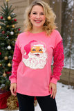 Pink SANTA fuzzy patch sweater sequin sleeves