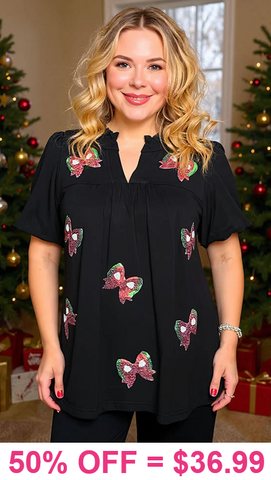 Christmas SEQUIN Bows baby doll top