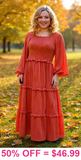 Rust Orange smocked tiered Dress