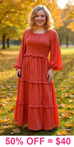 XL, Rust Orange smocked tiered Dress