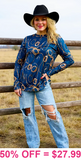 Navy long sleeve with Western rope designs