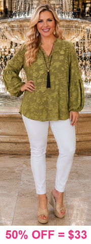 Olive green Bubble sleeve Lace blouse