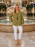 Olive green Bubble sleeve blouse