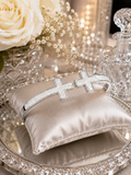 Pearl cross open hinge Silver cuff bangle
