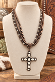 Copper beaded necklace with Cream cross