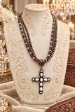 Copper beaded necklace with Cream cross