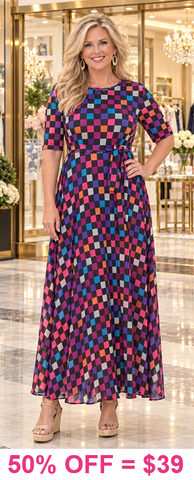 Purple checker mesh dress with lining