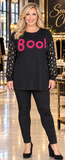 * Pink Fuzzy BOO top with Gold Polka dot sleeves