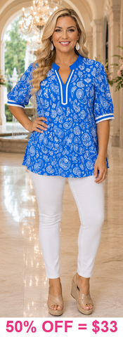 Blue White paisley blouse