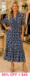 New Navy White Midi Dress