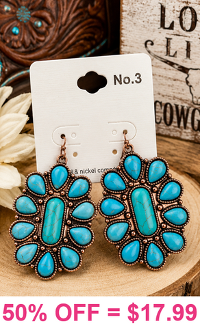 Turquoise concho earrings copper tone