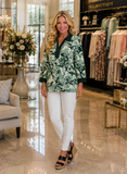 Green Floral blouse with v-neck and collar