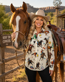 Cream Western Print Button Down Top