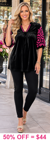 Black Velvet Pink embroidery blouse