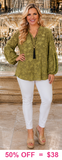 Olive green Bubble sleeve blouse