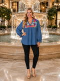 Denim embroidery blouse