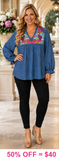 Denim embroidery blouse