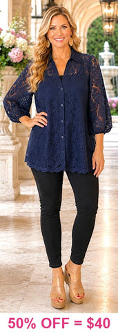 Navy Lace button up blouse