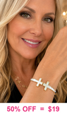 Pearl cross gold open hinge cuff bangle