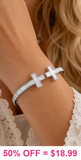 Pearl cross open hinge Silver cuff bangle