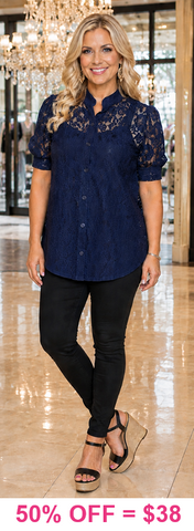 Navy Lace button up blouse