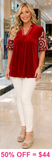 Red Velvet Embroidery Blouse