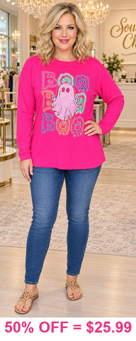 BOO Pink Halloween top with ghost