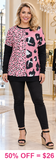 Pink leopard prints, black long sleeve top