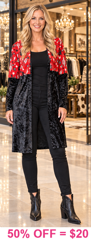 Black velvet Western print cardigan