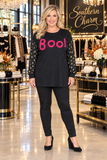 * Pink Fuzzy BOO top with Gold Polka dot sleeves