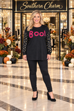 * Pink Fuzzy BOO top with Gold Polka dot sleeves