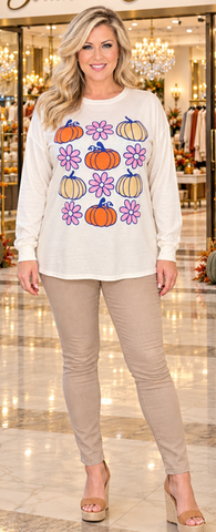 * Pumpkin & Flowers cream long sleeve top
