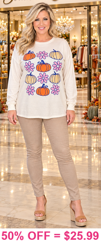 Pumpkin & Flowers Cream Long sleeve top