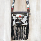 Checkered, Cherry, Genuine Leather Cow hide, fringe bag