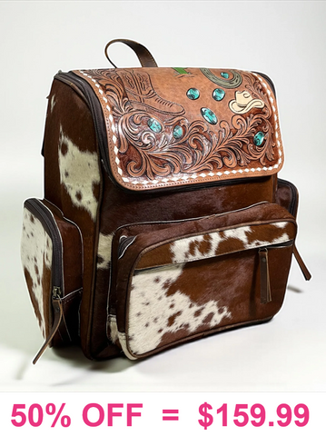 Western Genuine Leather cow hide backpack w/ tooling & Designs