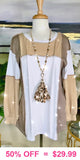 2X/3X : Brown, Taupe, White open-stitch long sleeve top