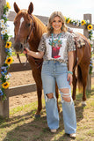 Leopard graphic tee with cowgirl boot design