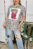 Leopard graphic tee with cowgirl boot design