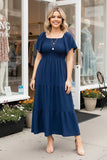 Navy blue smocked maxi dress