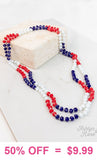 Red, White, & Blue Crystal Beaded 60" Layering Necklace
