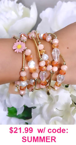 Beautiful Blush, Peach, Rose Gold Crystal 6 pc bracelets with charms