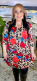 S, M, L : Taupe Leopard & Coral Floral Flutter Tunic