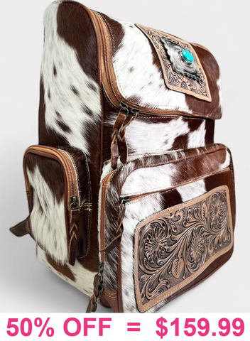 Western Genuine Leather cow hide backpack w/ tooling & concho