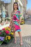 Leopard, Pink Rose, Colorful TieDye Dress
